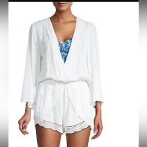 La Blanca White Crochet Swim Romper Size Medium